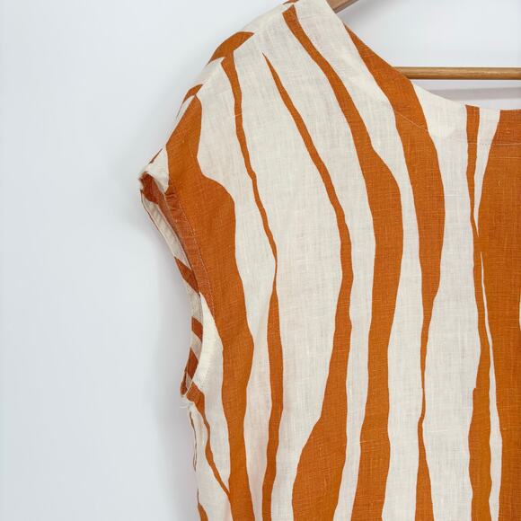 Rachel Zoe Orange Cream Zebra Oversized Striped Linen Top Size S - Picture 4 of 5